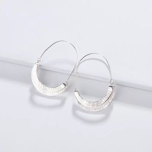 Fold Over Hammered Earrings Silver Tone Crescent